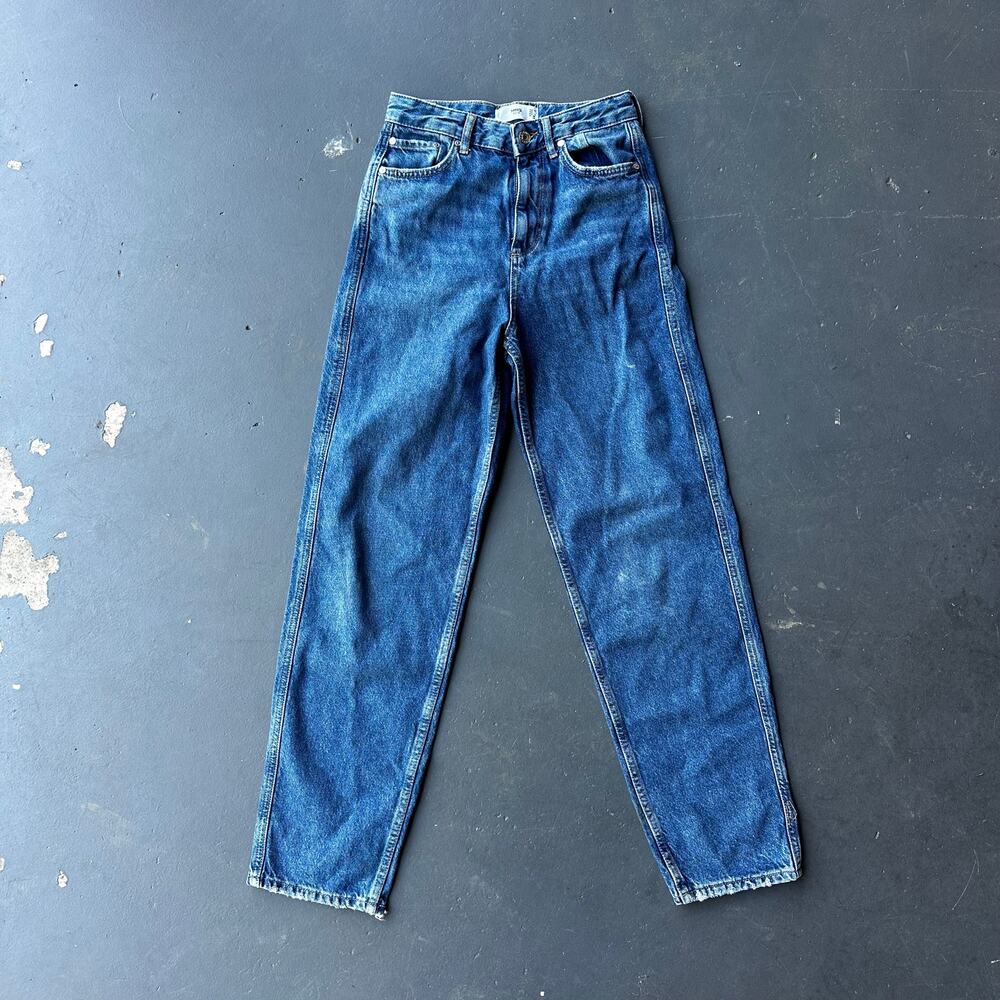 MNG Mango Denim High Rise Straight Leg Jeans Womens 25 Medium Wash